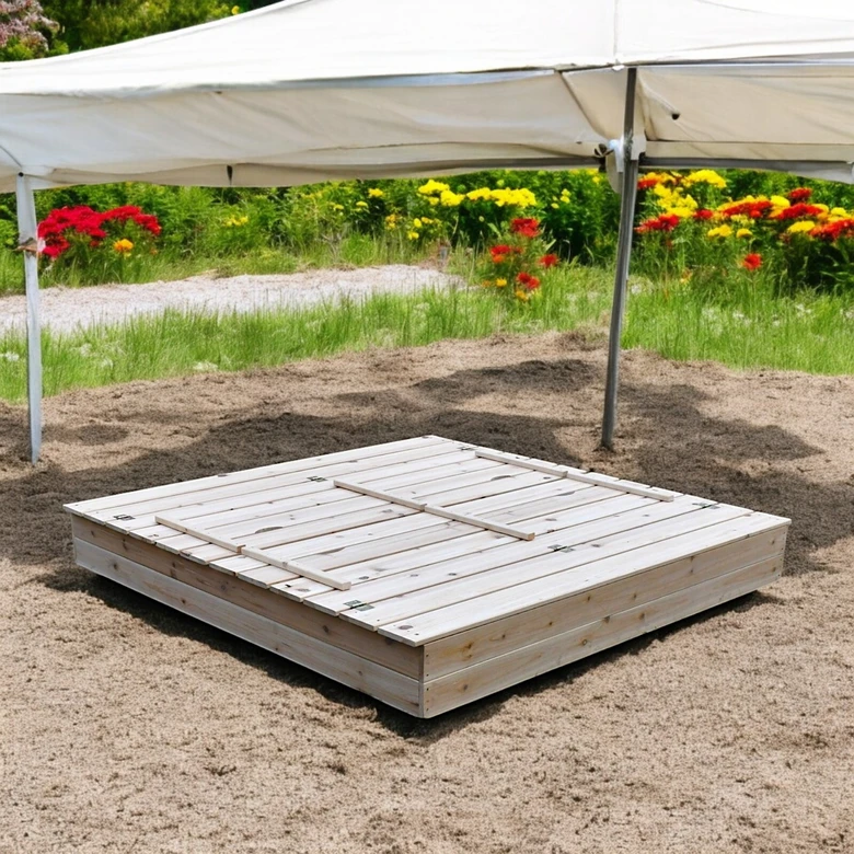 Голям Детски Пясъчник с Пейки и Сгъваем Капак Ginger Home 157x157x21см, Дървен
