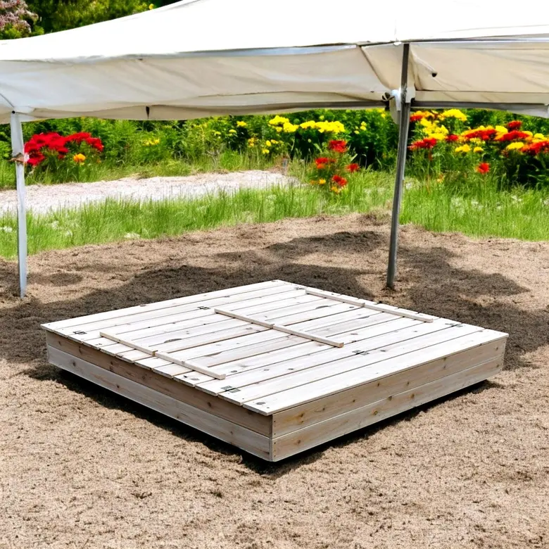Голям Детски Пясъчник с Пейки и Сгъваем Капак Ginger Home 157x157x21см, Дървен