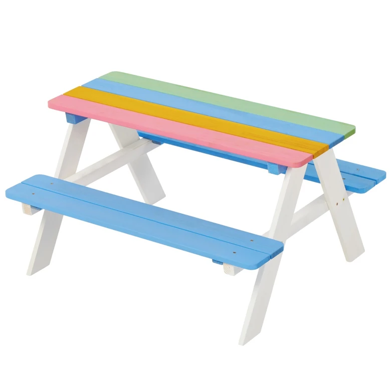 Детска Маса за Пикник с Пейки Ginger Home, Градинска, Дървена, Игри на Открито, RAINBOW, 89х79х50 см.