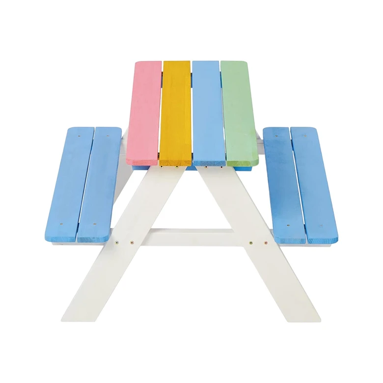 Детска Маса за Пикник с Пейки Ginger Home, Градинска, Дървена, Игри на Открито, RAINBOW, 89х79х50 см.