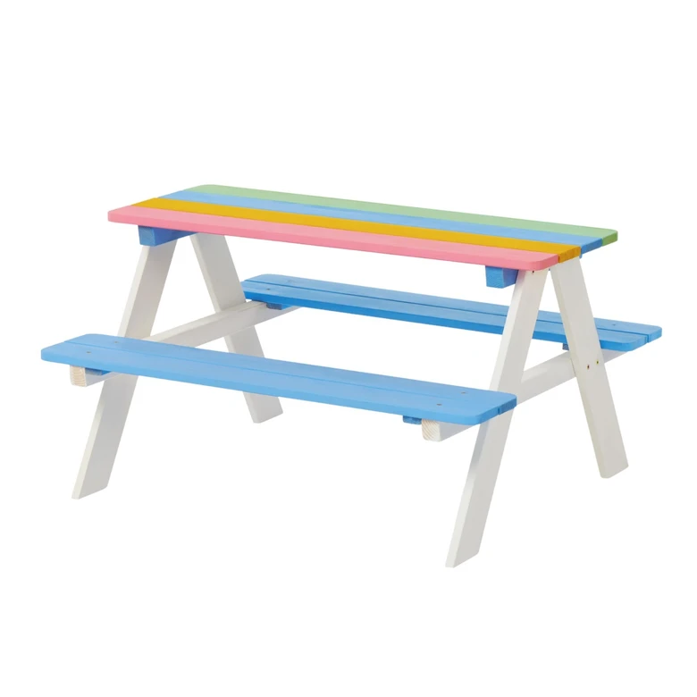 Детска Маса за Пикник с Пейки Ginger Home, Градинска, Дървена, Игри на Открито, RAINBOW, 89х79х50 см.