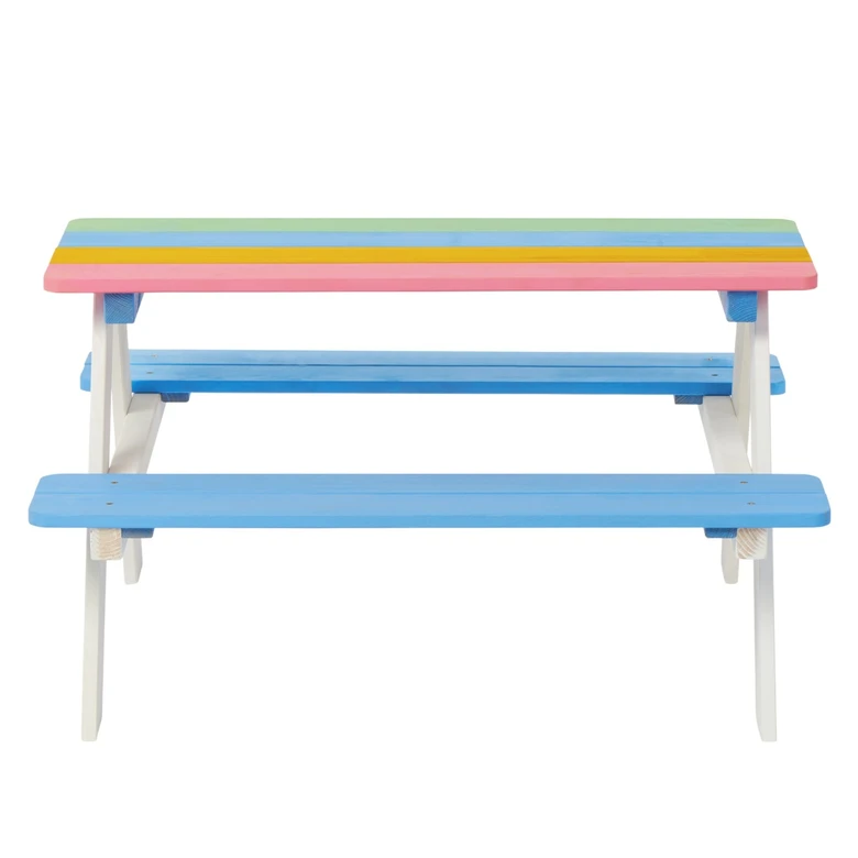Детска Маса за Пикник с Пейки Ginger Home, Градинска, Дървена, Игри на Открито, RAINBOW, 89х79х50 см.