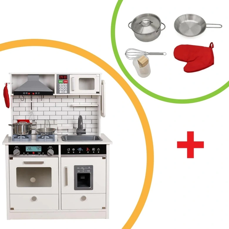Детска Дървена Кухня Ginger Home със Звук, Светлина, Бяла W10C493J