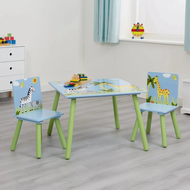 Детска Маса със Столчета GINGER HOME за Рисуване, Игра, Хранене, Дървена, Детска Стая SAVANNA, Ginger Home