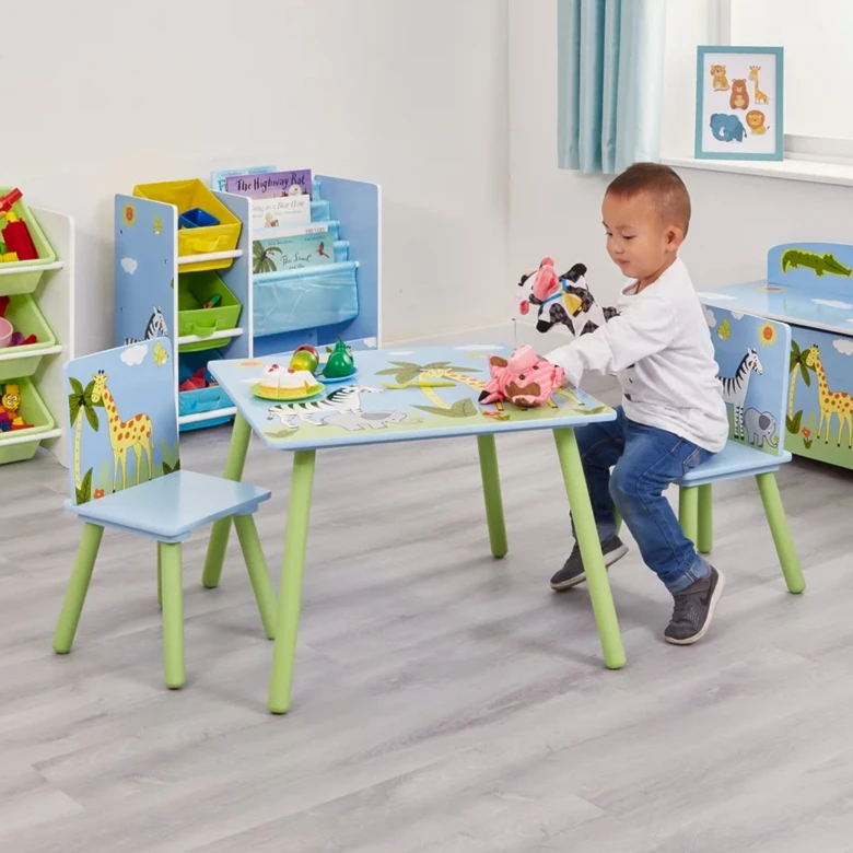 Детска Маса със Столчета GINGER HOME за Рисуване, Игра, Хранене, Дървена, Детска Стая SAVANNA, Ginger Home