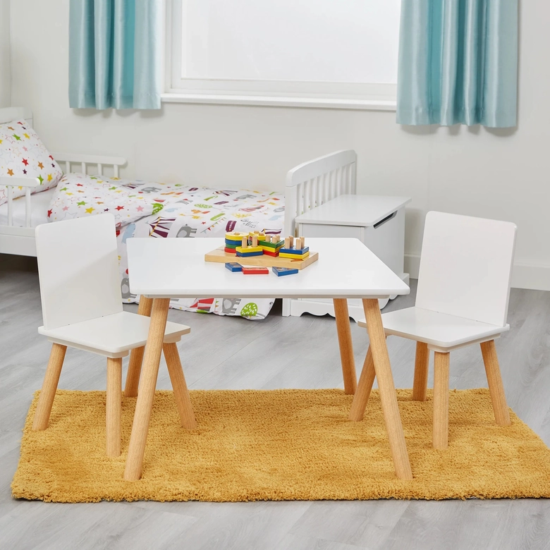 Детска Маса с 2 Столчета GINGER HOME Комплект от Дърво, Бяла