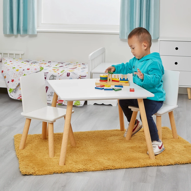 Детска Маса с 2 Столчета GINGER HOME Комплект от Дърво, Бяла