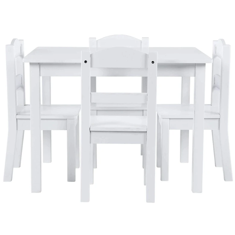 Детска Маса с 4 Столчета GINGER HOME, Дървен Комплект за Игра и Учение, Бял, 66x56x48 см, Ginger Home