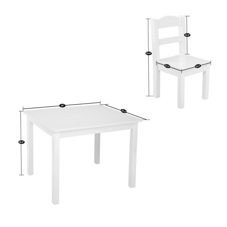Детска Маса с 4 Столчета GINGER HOME, Дървен Комплект за Игра и Учение, Бял, 66x56x48 см, Ginger Home