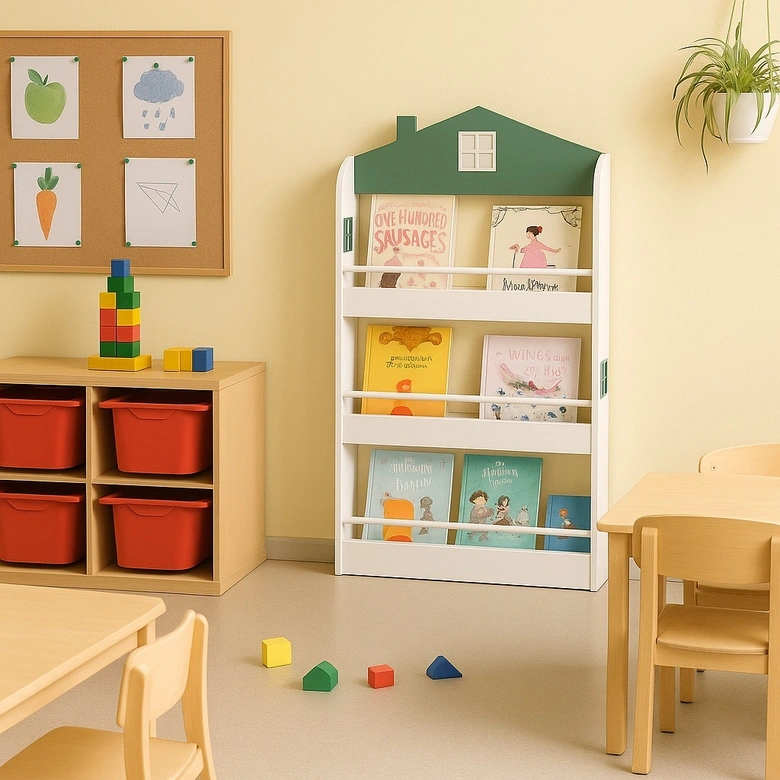 Детски дървен рафт 4 нива с крака - БЯЛ, Ginger Home