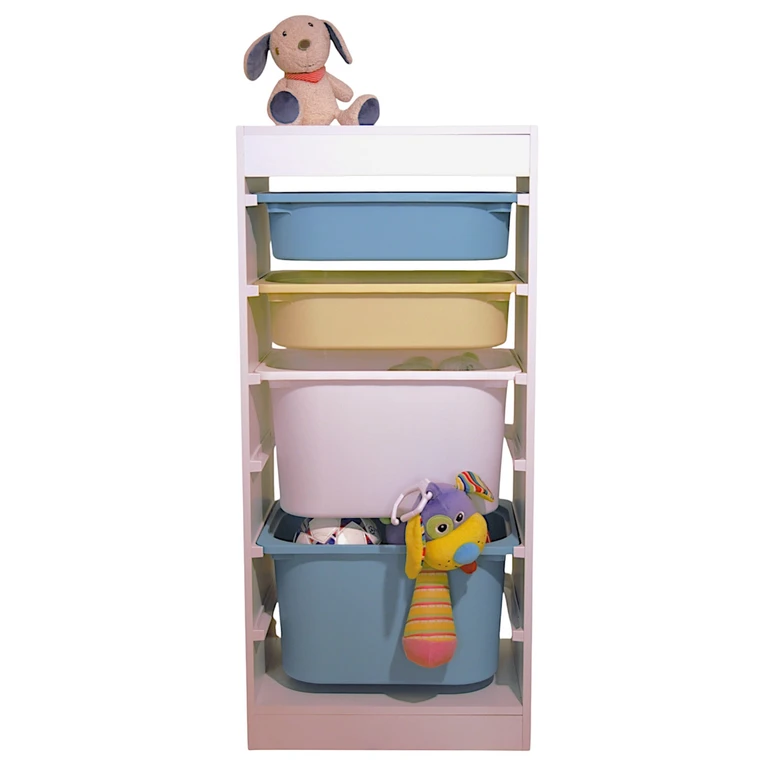 Детски Шкаф GINGER HOME, Етажерка за Играчки с 4 Кутии за Съхранение, Бял