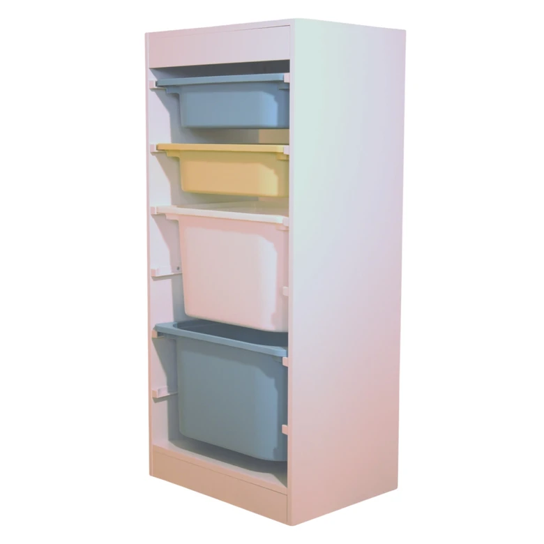Детски Шкаф GINGER HOME, Етажерка за Играчки с 4 Кутии за Съхранение, Бял