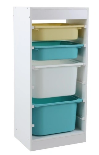 Детски Шкаф GINGER HOME, Етажерка за Играчки с 4 Кутии за Съхранение, Бял