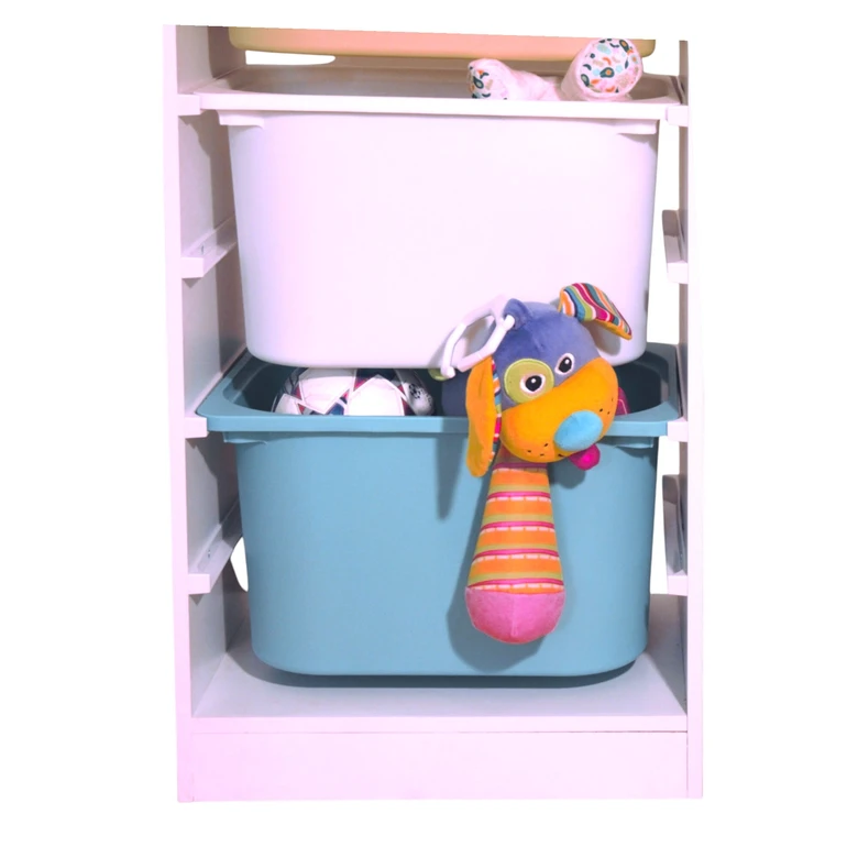 Детски Шкаф GINGER HOME, Етажерка за Играчки с 4 Кутии за Съхранение, Бял