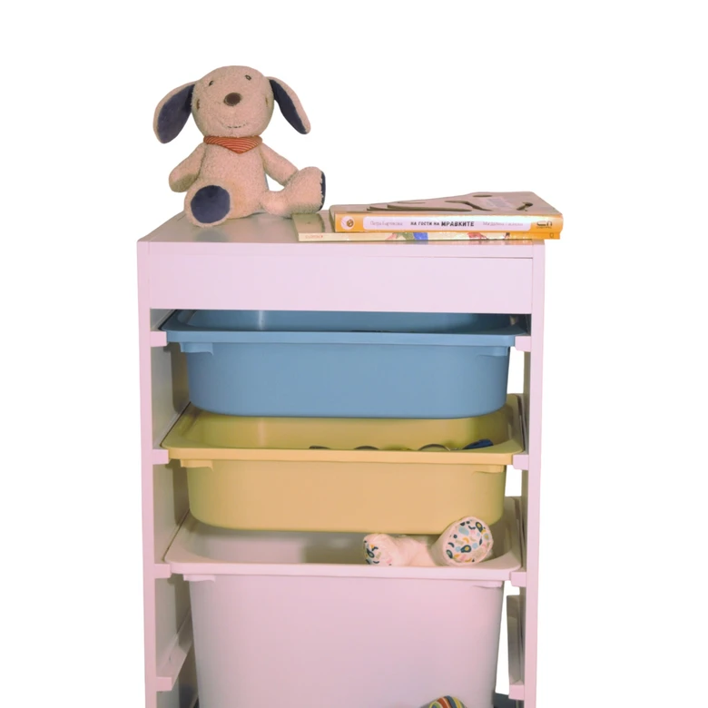 Детски Шкаф GINGER HOME, Етажерка за Играчки с 4 Кутии за Съхранение, Бял