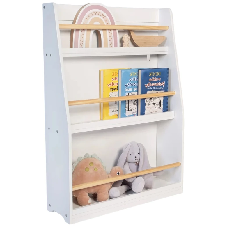 Детска Етажерка GINGER HOME, Дървен Органайзер за Книжки и Играчки, Бял Цвят, за Уютната Детска Стая