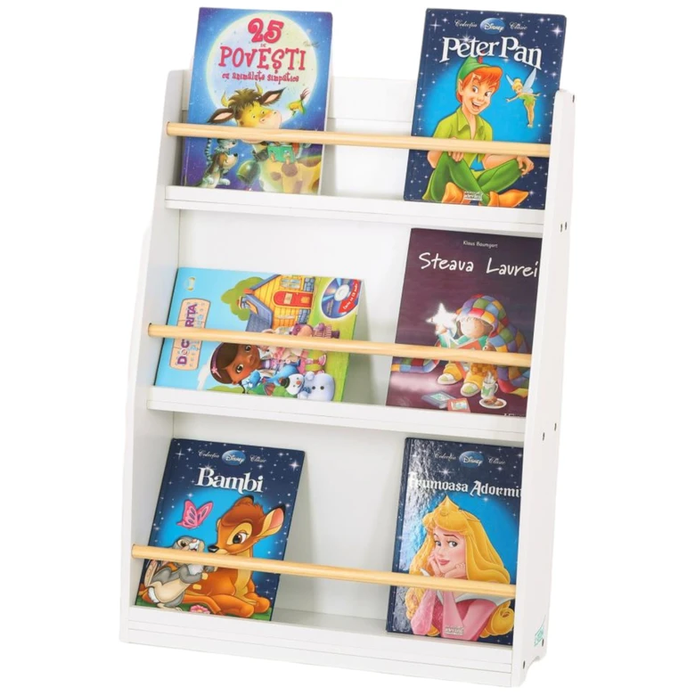 Детска Етажерка GINGER HOME, Дървен Органайзер за Книжки и Играчки, Бял Цвят, за Уютната Детска Стая