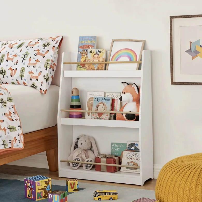 Детска Етажерка GINGER HOME, Дървен Органайзер за Книжки и Играчки, Бял Цвят, за Уютната Детска Стая