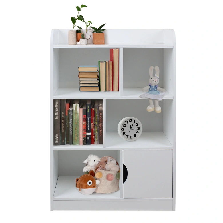 Детски дървен рафт 4 нива с врата - БЯЛ, Ginger Home