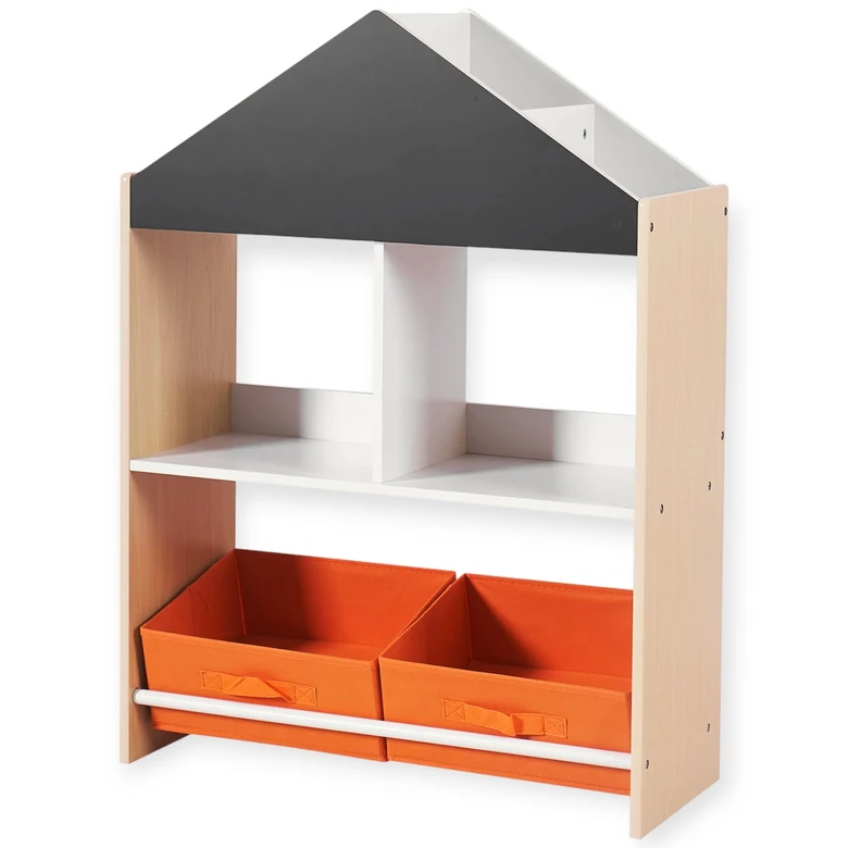 Етажерка за Играчки и Книжки GINGER HOME, Черна Дъска за Писане, Къщичка, Дърво, Ginger Home