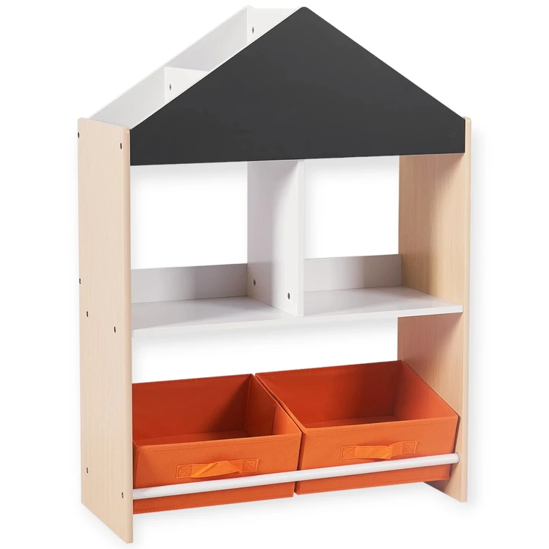 Етажерка за Играчки и Книжки GINGER HOME, Черна Дъска за Писане, Къщичка, Дърво, Ginger Home