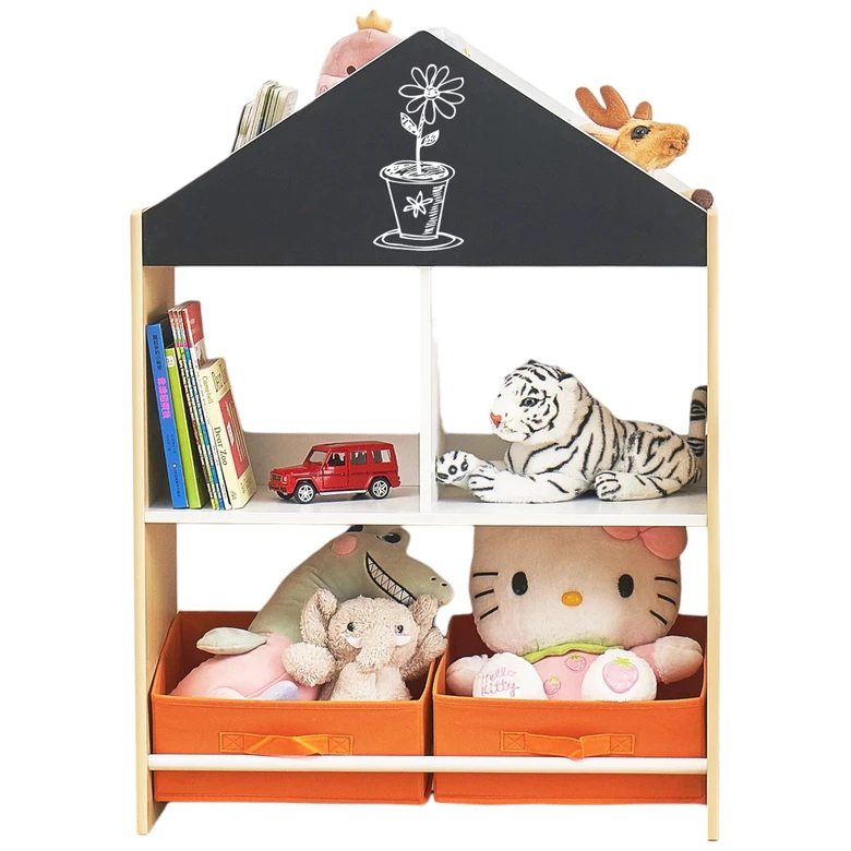 Етажерка за Играчки и Книжки GINGER HOME, Черна Дъска за Писане, Къщичка, Дърво, Ginger Home
