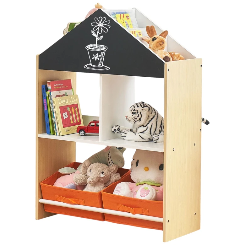 Етажерка за Играчки и Книжки GINGER HOME, Черна Дъска за Писане, Къщичка, Дърво, Ginger Home