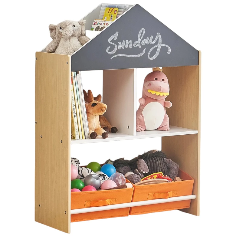 Етажерка за Играчки и Книжки GINGER HOME, Черна Дъска за Писане, Къщичка, Дърво, Ginger Home