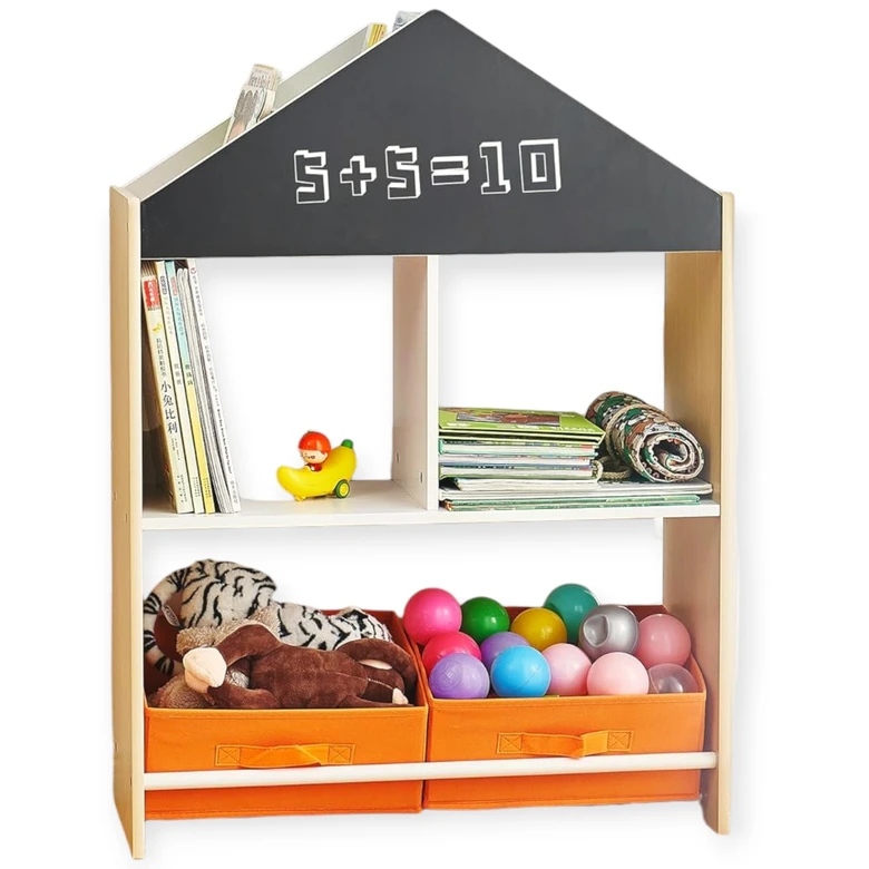 Етажерка за Играчки и Книжки GINGER HOME, Черна Дъска за Писане, Къщичка, Дърво, Ginger Home