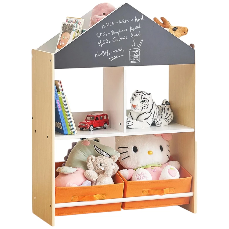 Етажерка за Играчки и Книжки GINGER HOME, Черна Дъска за Писане, Къщичка, Дърво, Ginger Home
