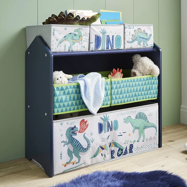 Детска Етажерка GINGER HOME, Органайзер за Играчки с Кутии за Съхранение DINOSAUR