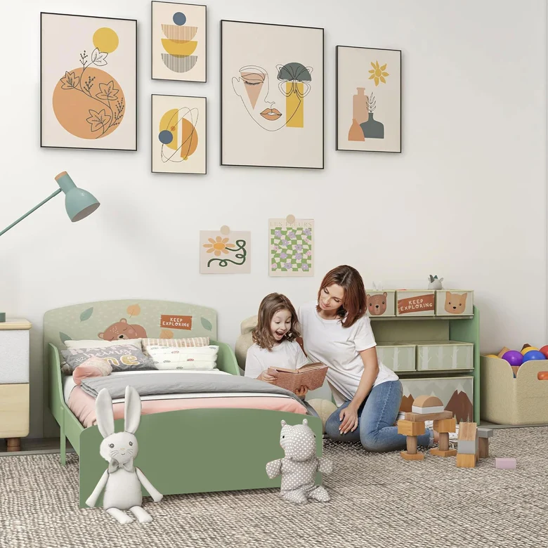 Детско Легло GINGER HOME, Защита от Падане, Дървено, Подматрачна Рамка 70х140 см, FOREST