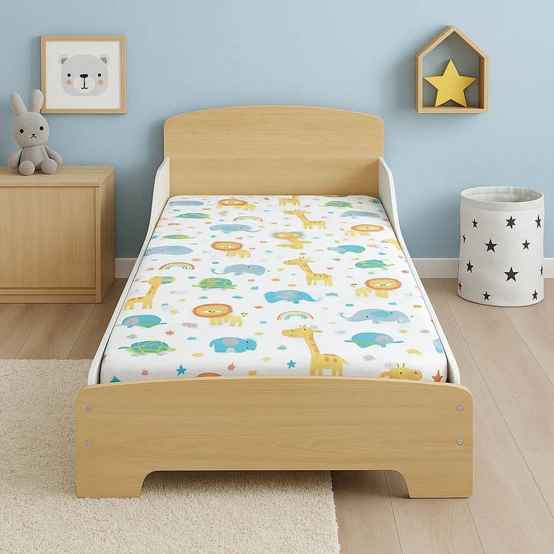 Детско Дървено Легло със Защита и Подматрачна Рамка 140/70 см – GINGER HOME