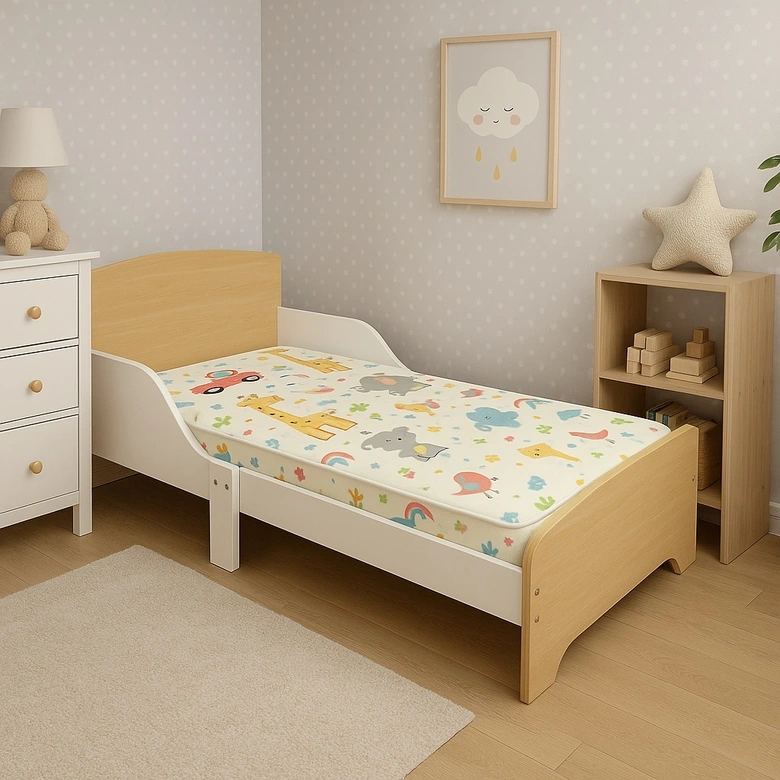Детско Дървено Легло със Защита и Подматрачна Рамка 140/70 см – GINGER HOME