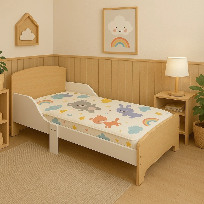 Детско Дървено Легло със Защита и Подматрачна Рамка 140/70 см – GINGER HOME