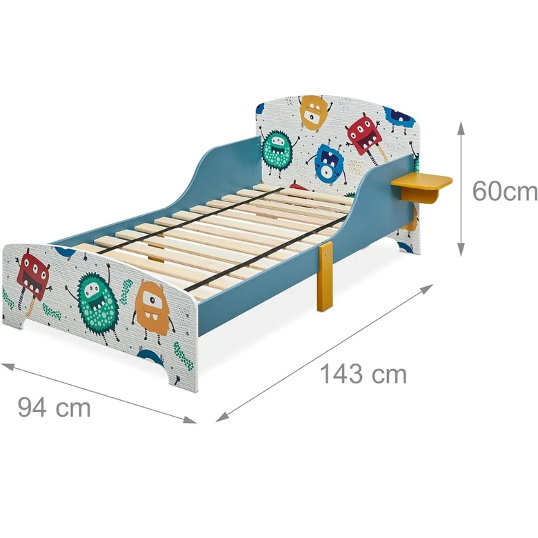 Детско Легло GINGER HOME 140x70 см – Дървено, със Защита от Падане, MONSTER, За Деца 18+ месеца