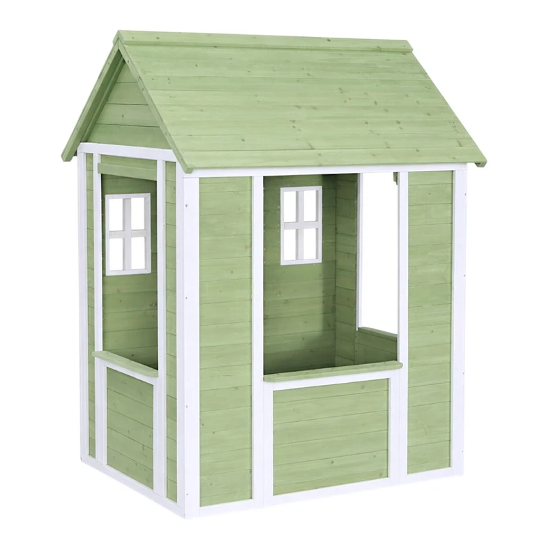 Детска Дървена Къщичка за Игра на Открито GINGER HOME – Градинска Къща за Деца, Зелено и Бяло, 107×90×144 см