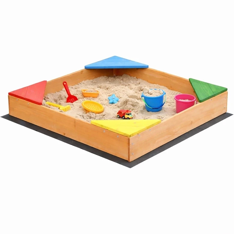 Детски дървен пясъчник GINGER HOME с 4 седалки – 90x90 см, за двор и градина