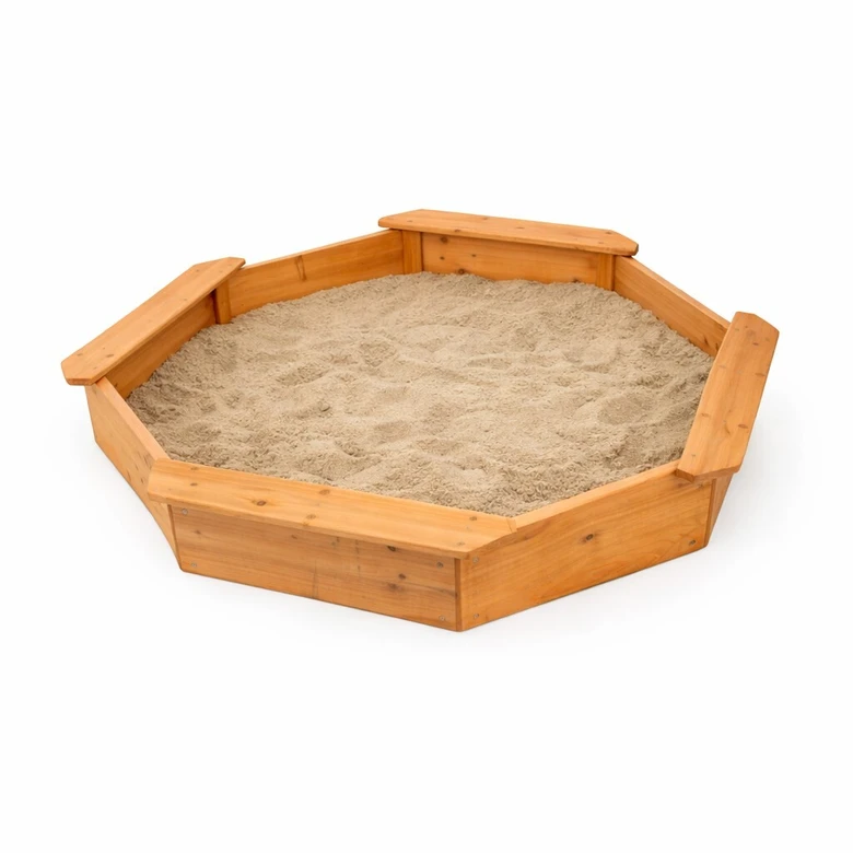 Детски дървен пясъчник GINGER HOME – 8-странен модел с 4 седалки, 134.5×134.5 см
