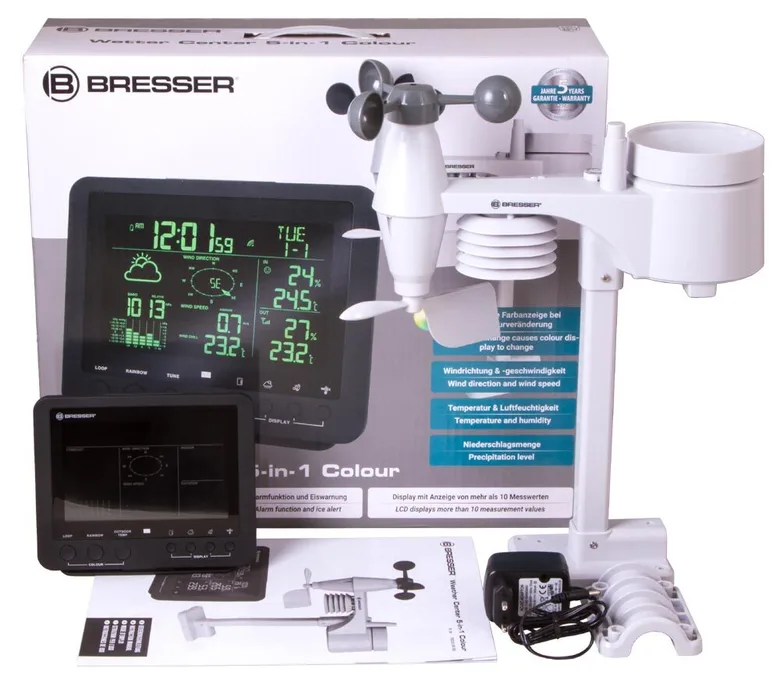 Метеорологична станция Bresser 5-в-1 с цветен дисплей, черна