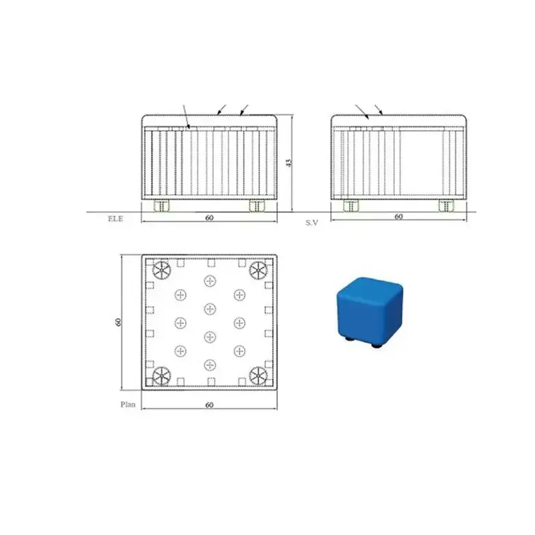 Табуретка RFG Cube, квадратна, екокожа, 60 х 60 х 43 cm