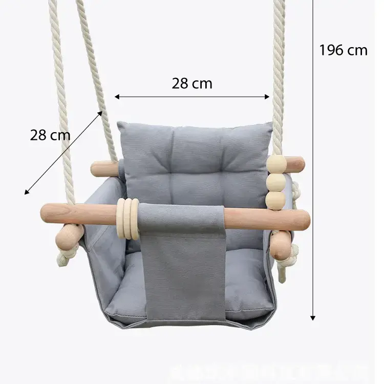 Детска Дървена Люлка GINGER HOME Scandi – Мека Памучна Седалка с Облегалка, 28×28×196 см