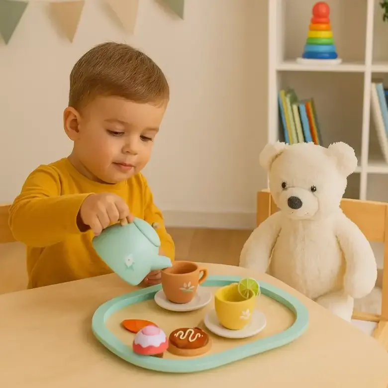 Дървен чаен сервиз с аксесоари – Lelin Toys