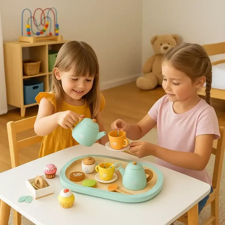 Дървен чаен сервиз с аксесоари – Lelin Toys