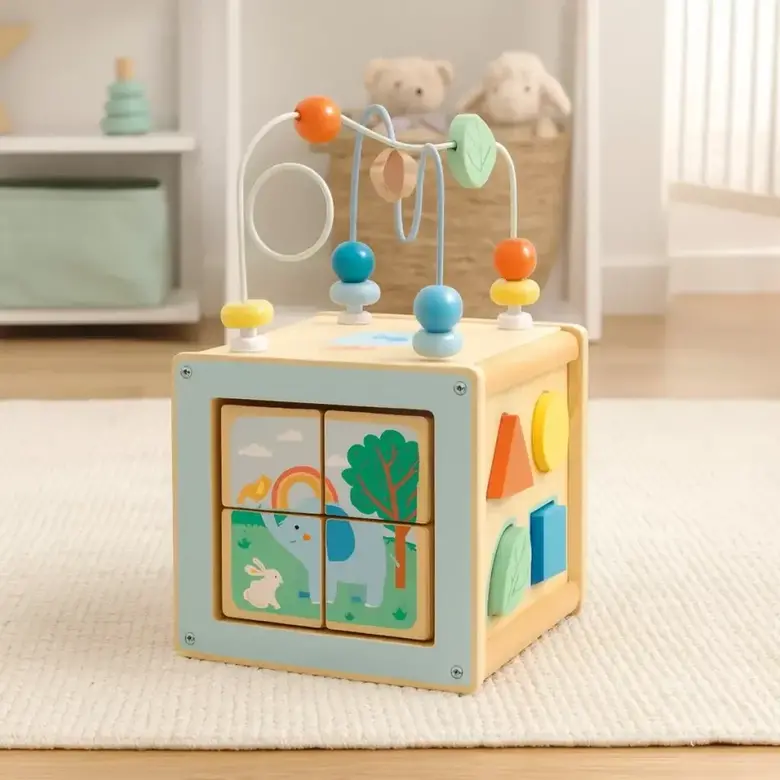 Дървен дидактически куб Вълшебна гора – Lelin Toys