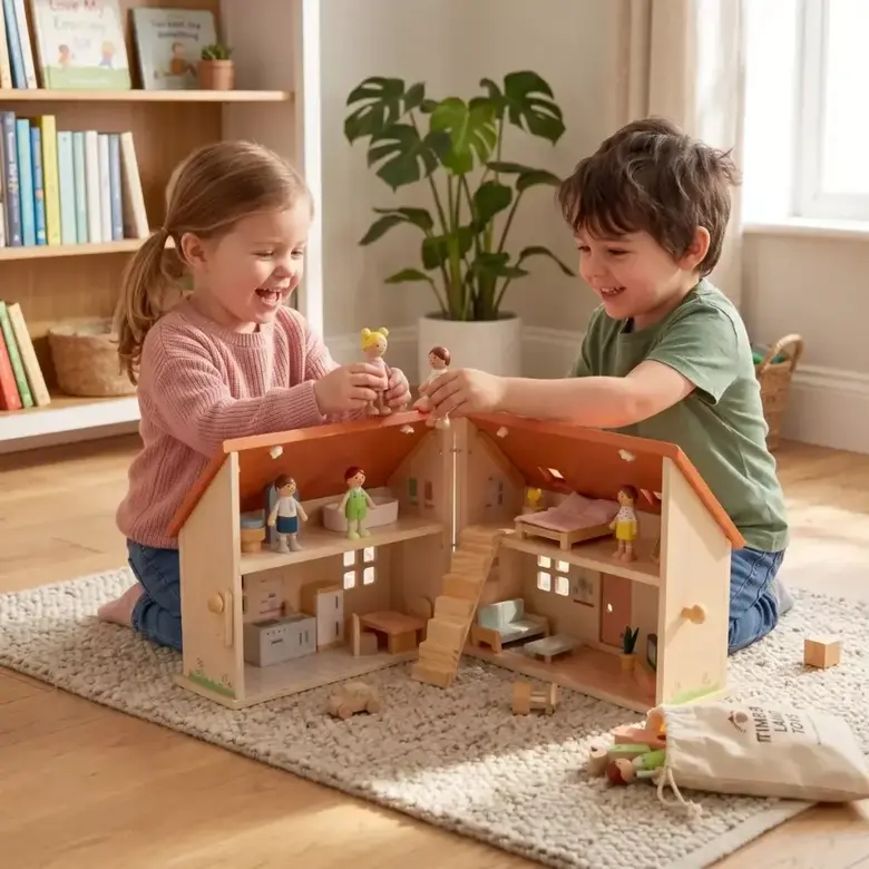 Дървено семейство за къща за кукли – New Classic Toys дървени кукли за ролеви игри