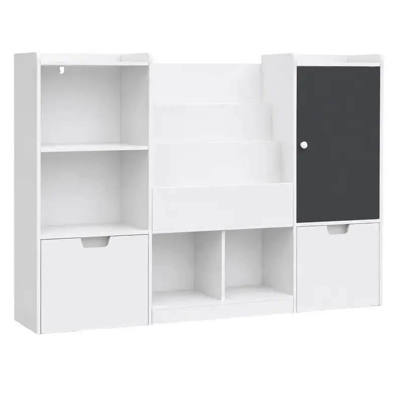 Детски Органайзер за Играчки GINGER HOME с Черна Дъска, Етажерка, 2 Чекмеджета и 6 Отделения, Масивно Дърво и MDF, 140x51x80 см