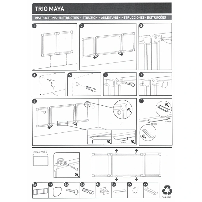 Магнитна тройна бяла дъска с алуминиева рамка Bi-Office 120x240/120x480