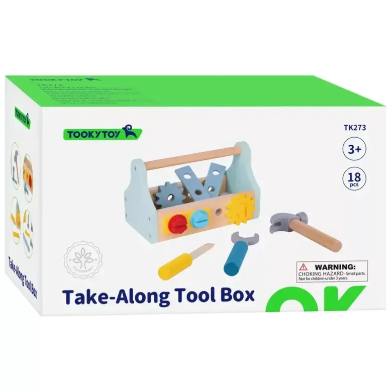 Дървена кутия с инструменти Tooky Toy – преносим комплект за ролеви игри и фина моторика