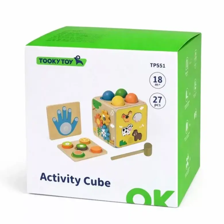 Монтесори дървен куб с активности 5в1 Фермата Tooky Toy – дидактическо кубче за игра и развитие